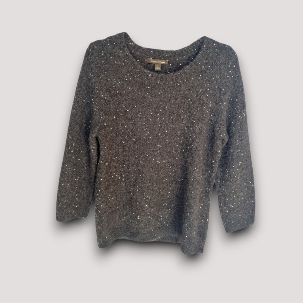 Tommy Bahama Sweater Womens M Gray Alpaca Mohair Sequin Knit Pullover Glam